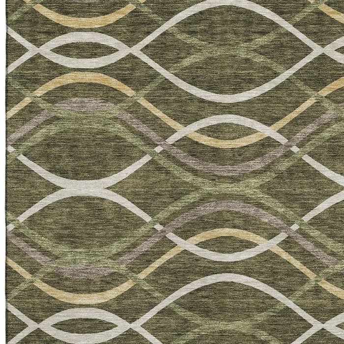 9' X 12' Abstract Washable Area Rug With UV Protection - Olive Green And Gold