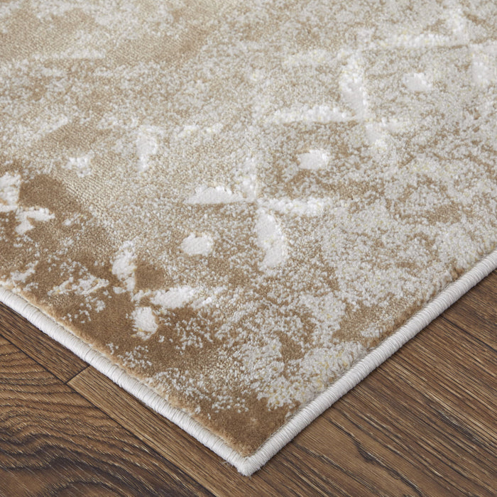 8' x 11' Abstract Power Loom Worn Faded Area Rug - Tan And Ivory