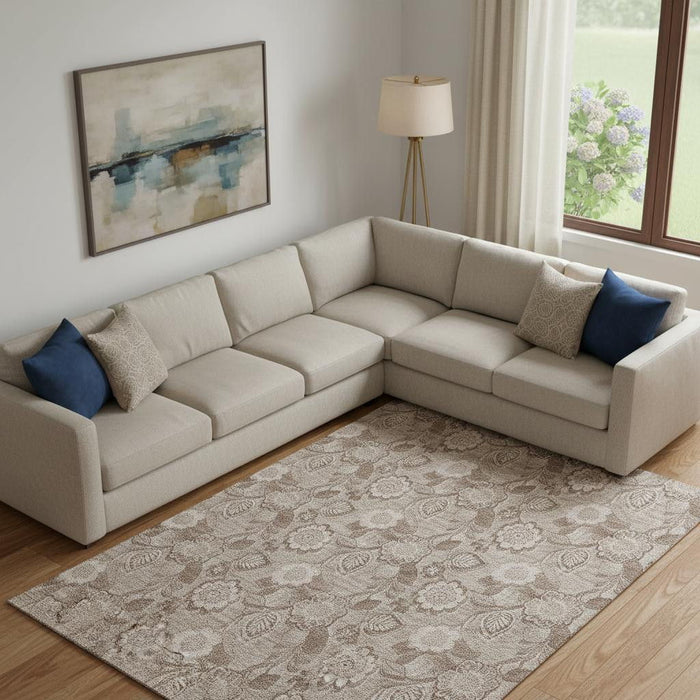 10' X 14' Floral Washable Area Rug With UV Protection (708784) - Brown / Taupe