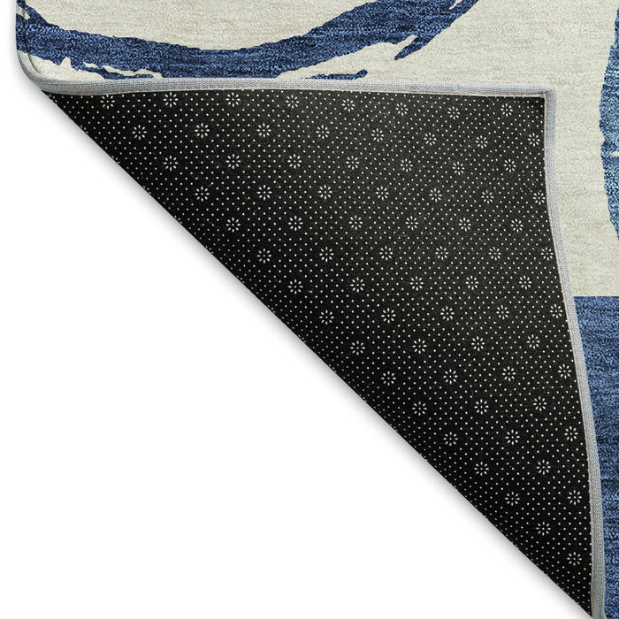 10' X 14' Geometric Washable Area Rug With UV Protection (675060) - Blue / Ivory
