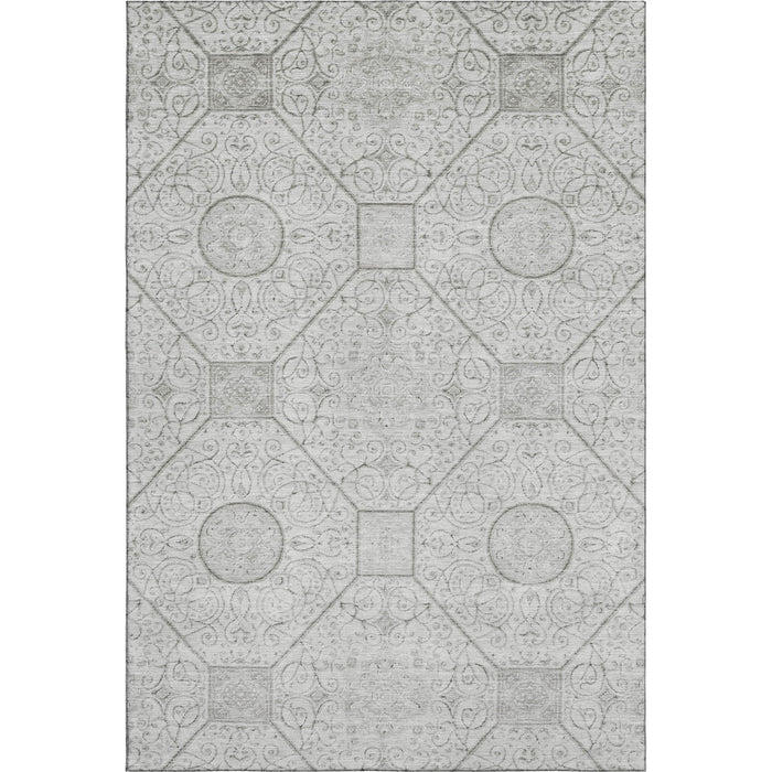 10' X 14' Geometric Washable Area Rug With UV Protection (700041) - Silver / Gray