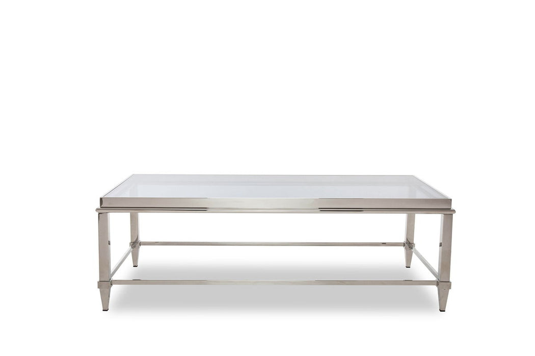 55" Glass And Steel Coffee Table - Clear And Silver