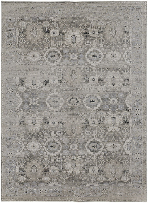 12' x 15' Abstract Power Loom Distressed Area Rug - Gray And Silver