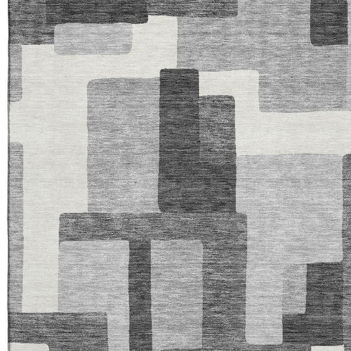 8' X 10' Abstract Geometric Washable Area Rug With UV Protection - Gray