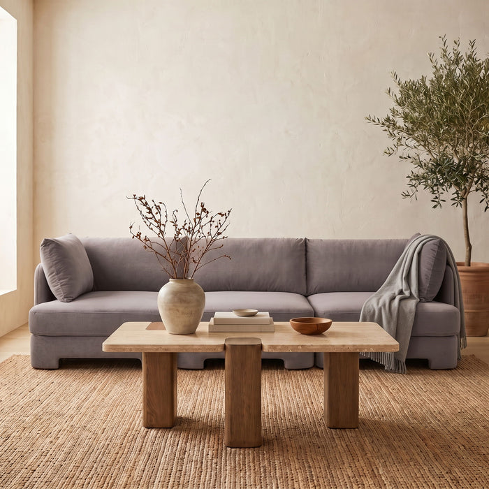 Meridian Furniture Hammond velvet upholstered 3-piece sectional sofa with plush performance fabric and modern stationary design.