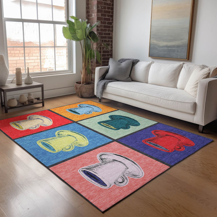 8' X 10' Cottage Geometric Washable Area Rug With UV Protection - Blue