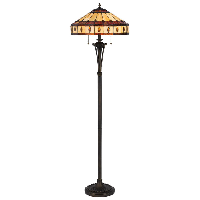 Two Light Traditional Shaped Floor Lamp With Purple And Ivory Abstract Tiffany Glass Empire Shade - Bronze