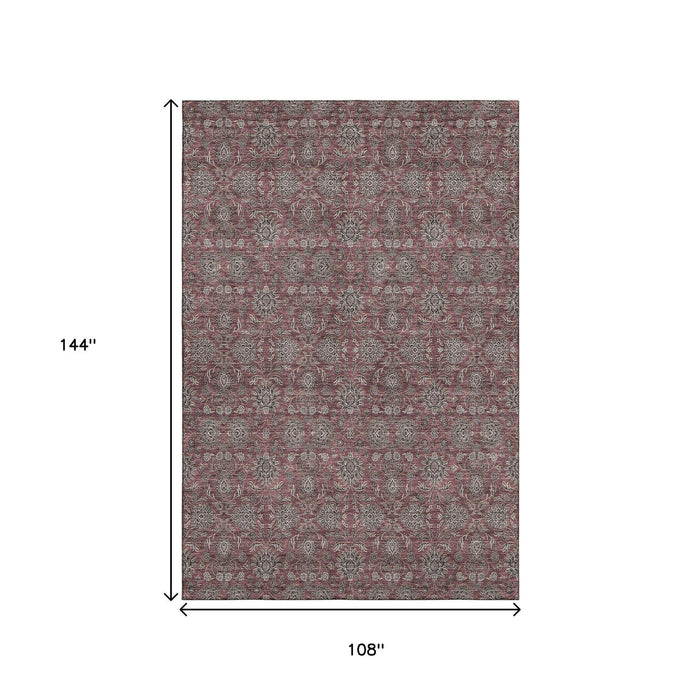 9' X 12' Floral Washable Area Rug With UV Protection (656836) - Merlot / Gray