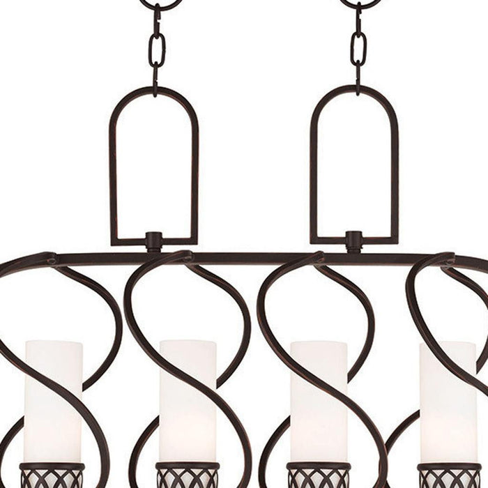 Four Light Metal Dimmable Chandelier With Shades - Bronze / Opal
