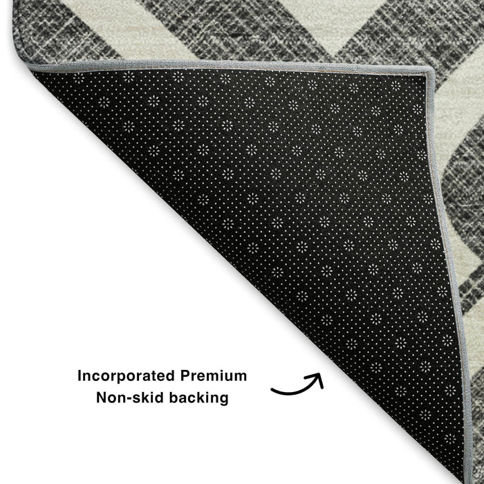 8' X 10' Geometric Washable Area Rug With UV Protection (652465) - Black / Ivory