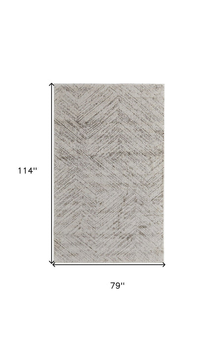 6.6' x 9.5' Geometric Power Loom Area Rug - Brown And Ivory