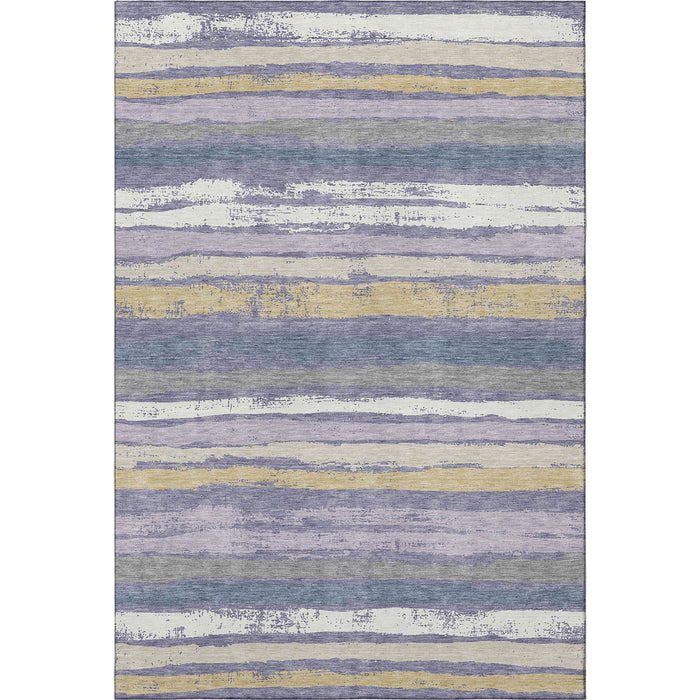 10' X 14' Striped Washable Area Rug With UV Protection (680043) - Purple / Gold / Ivory