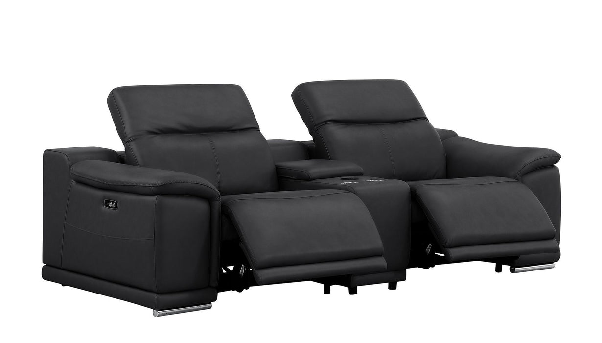 Leather Power Reclining Loveseat (643824) - Black / Silver