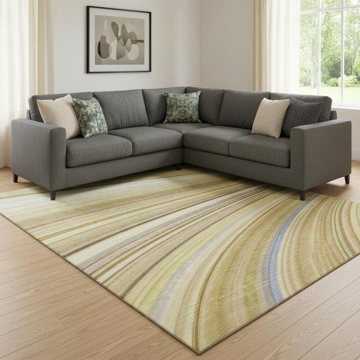10' X 14' Abstract Washable Area Rug With UV Protection (650338) - Beige / Blue / Ivory