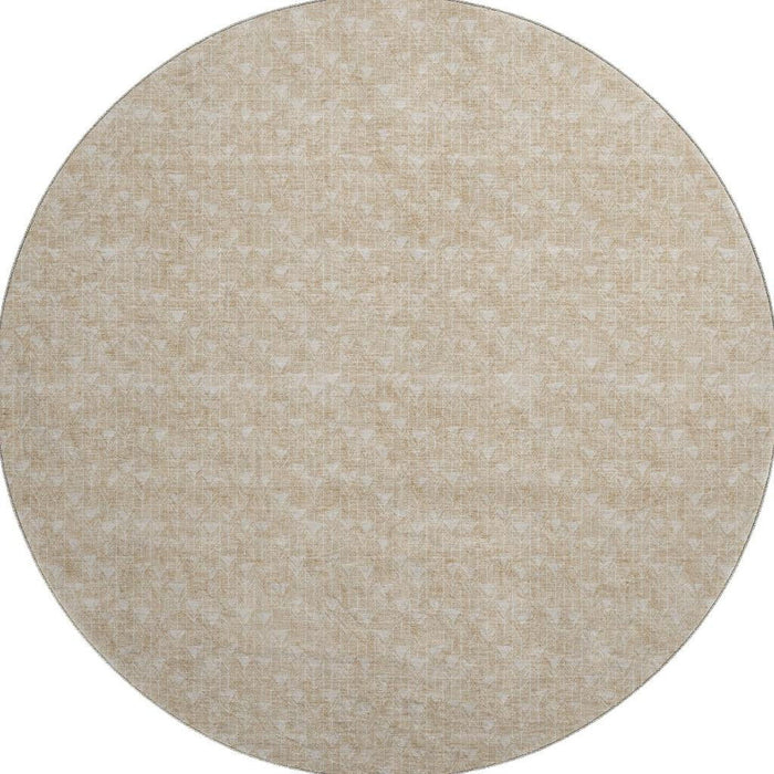 8' Geometric Washable Round Rug With UV Protection (647059) - Beige / Ivory