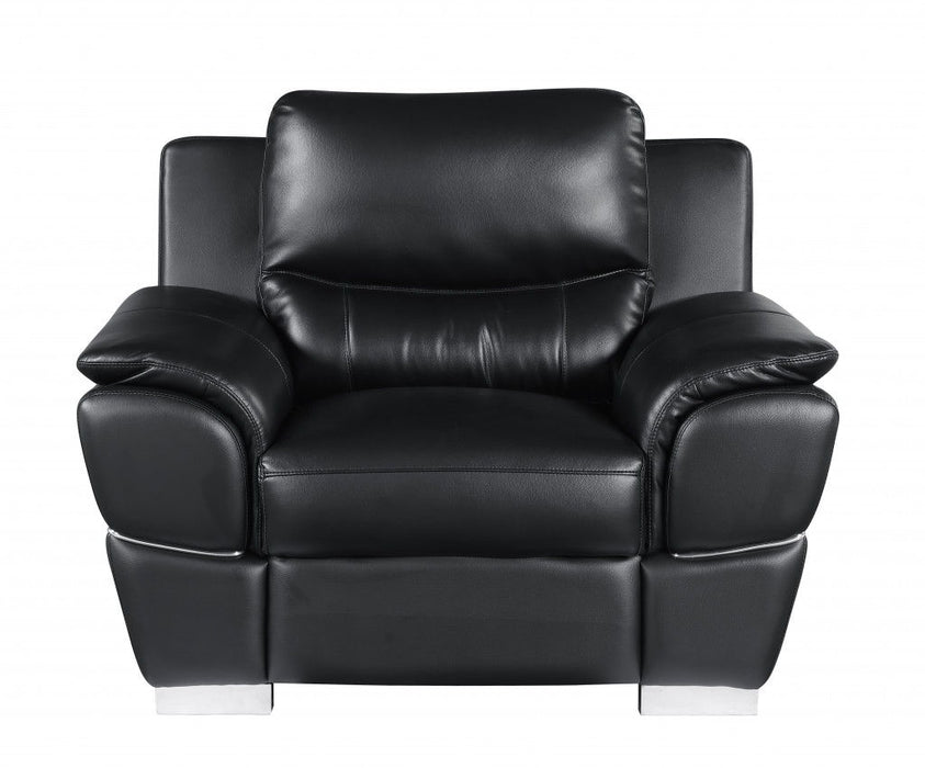 48" Leather Match Arm Chair - Black And Silver