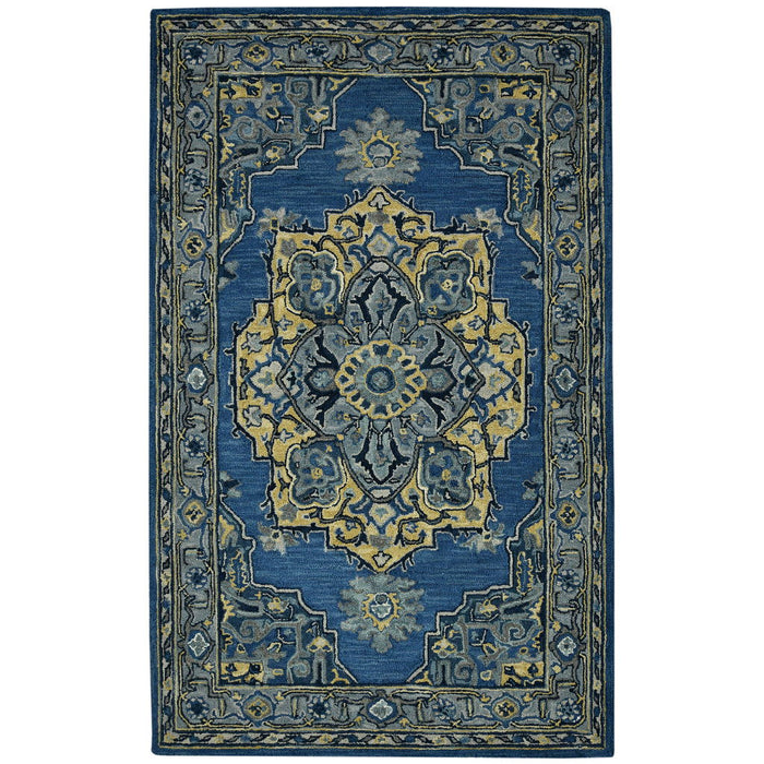8' X 11' Wool Medallion Hand Tufted Area Rug - Teal And Gray