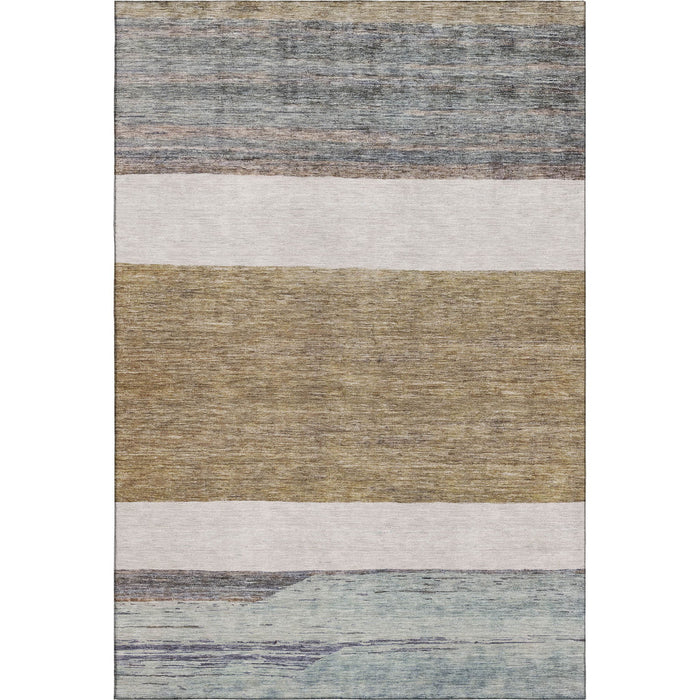 10' X 14' Striped Washable Area Rug With UV Protection (695114) - Coffee / Ivory / Taupe