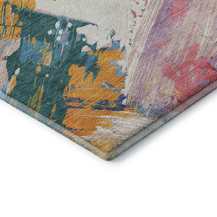 10' X 14' Abstract Washable Area Rug With UV Protection (694134) - Gold / Purple / Teal / Red