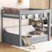 Gray Giga wood full-size convertible bunk bed with storage staircase, bedside table, and three drawers.