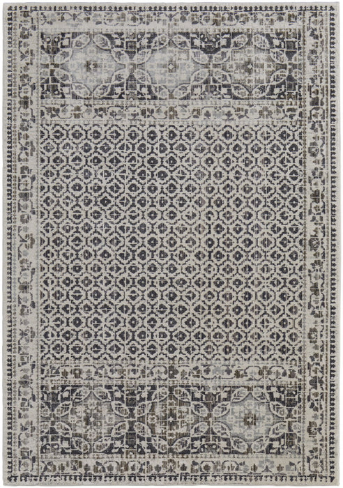 7' x 10' Abstract Stain Resistant Area Rug - Ivory Taupe And Gray