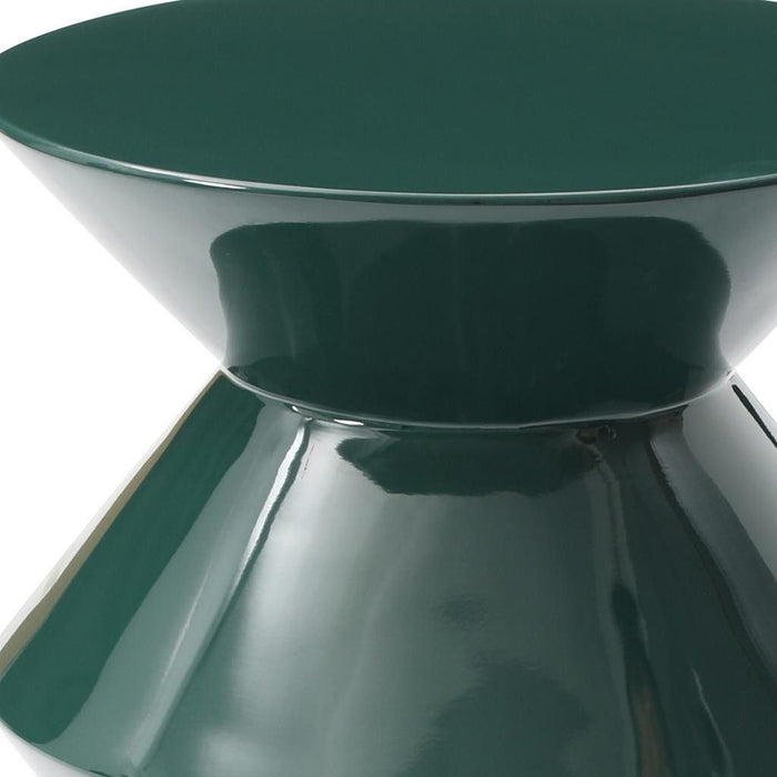 Wood Round Top Geo Pedestal End Table - Green