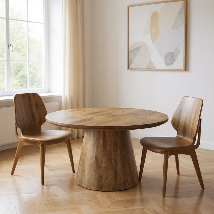 54" Solid Wood Pedestal Base Round Top Dining Table - Brown