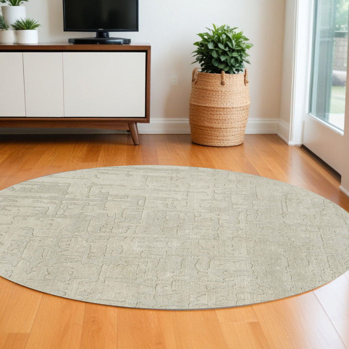 5' Round Abstract Non Skid Area Rug - Gray And Beige