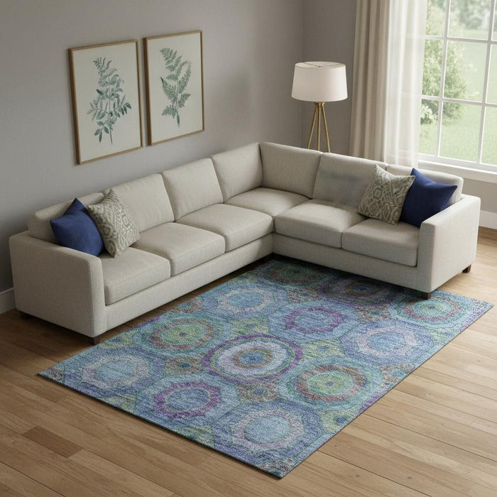 10' X 14' Geometric Washable Area Rug With UV Protection (716485) - Blue / Purple