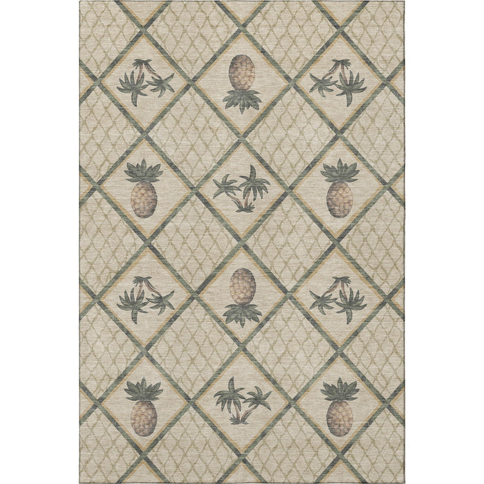 10' X 14' Boical Leaves Washable Area Rug With UV Protection - Beige