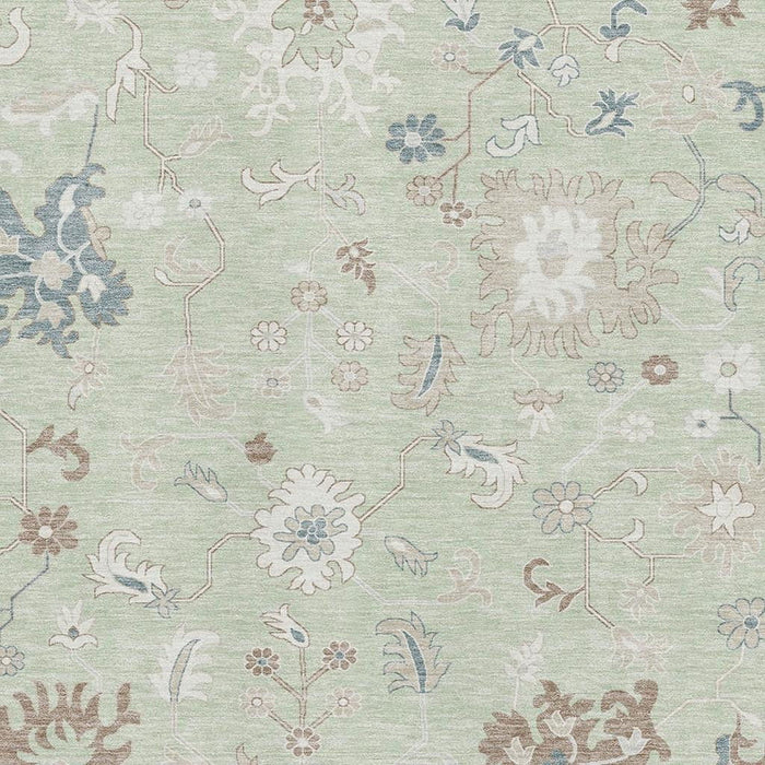 10' X 14' Floral Washable Area Rug With UV Protection (705899) - Artichoke Green / Brown / Blue