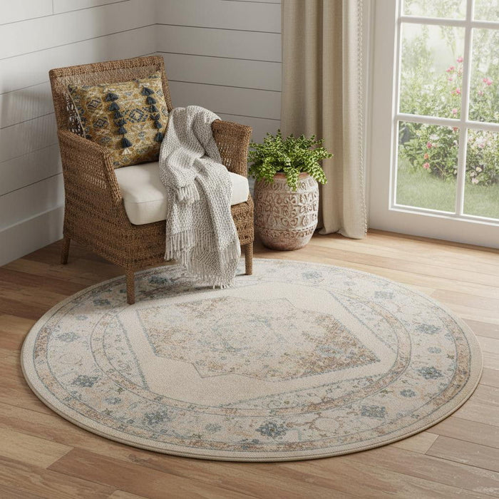 5' Floral Medallion Round Rug (554955) - Beige / Bronze
