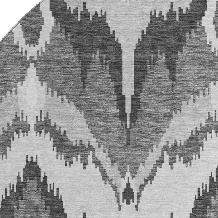 8' Ikat Washable Round Rug With UV Protection - Gray And Silver