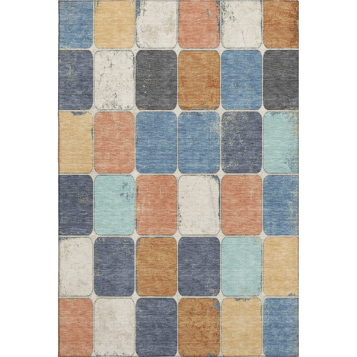 10' X 14' Geometric Washable Area Rug With UV Protection (709132) - Rust / Blue / Ivory