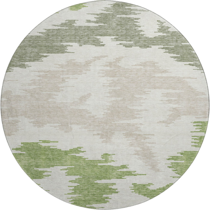 8' Transitional Abstract Washable Round Rug With UV Protection - Green