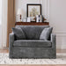 Giga farmhouse accent arm chair with wooden legs and two bolster pillows, featuring a cozy, rustic design for living room decor.