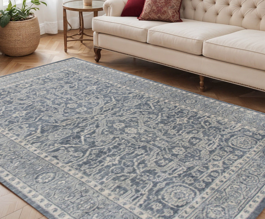 5' X 8' Wool Medallion Hand Woven Area Rug - Gray And Dark