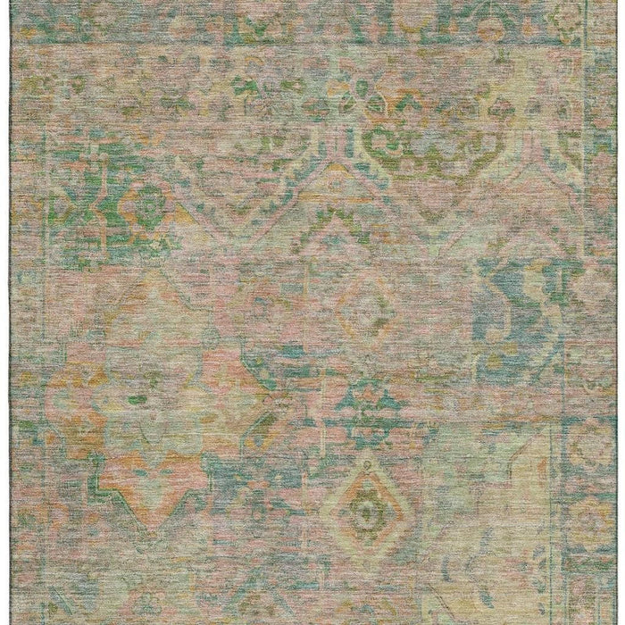 10' X 14' Floral Washable Area Rug With UV Protection (696458) - Green / Teal / Orange