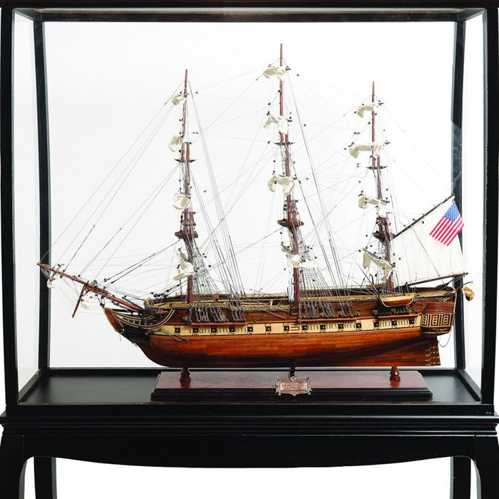 Hand Painted 1797 USS Constitution Large Floor Display Case Model Boat - Brown