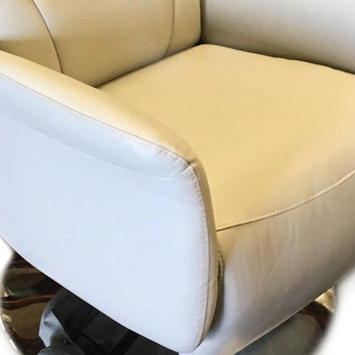 Tufted Genuine Leather Power Swivel Recliner - Light Gray