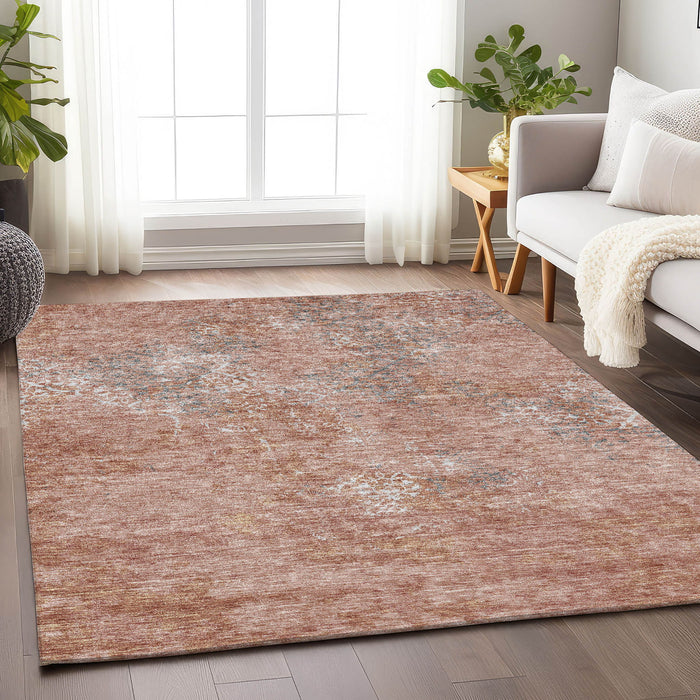 8' X 10' Abstract Washable Area Rug With UV Protection - Salmon