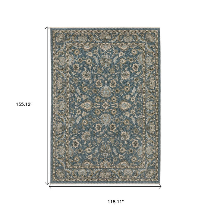10' X 13' Oriental Area Rug With Fringe - Blue And Beige