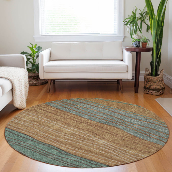 8' Striped Washable Round Rug With UV Protection - Terra Cotta