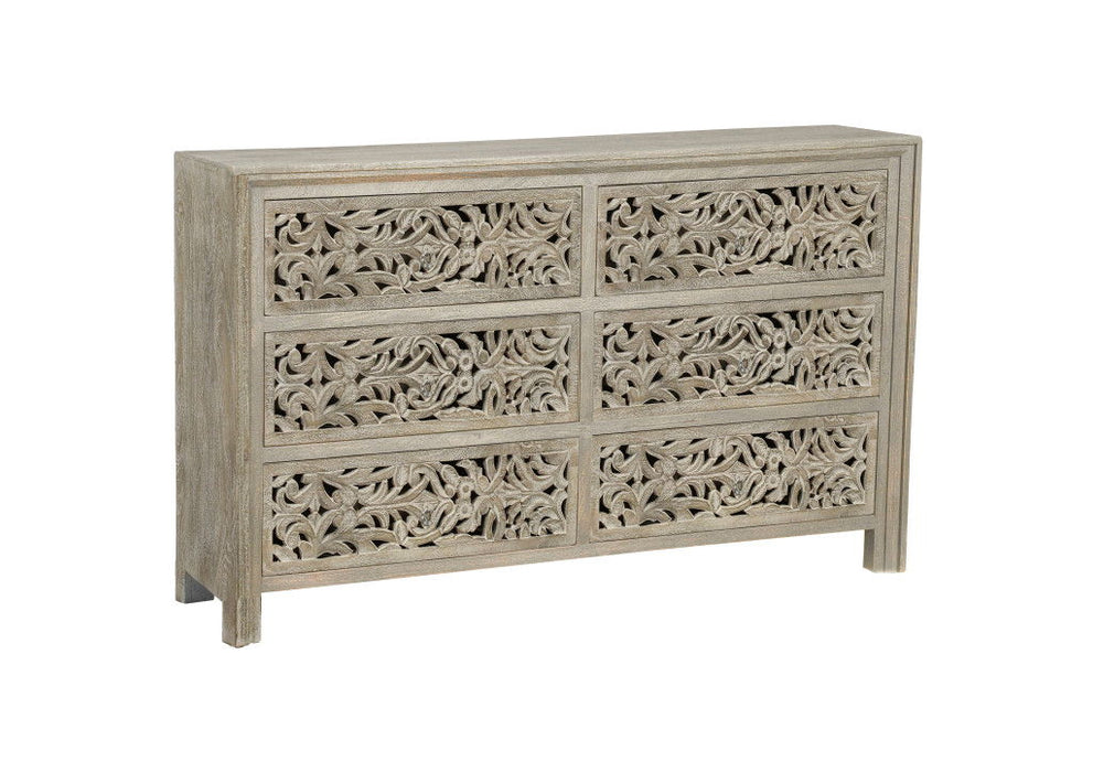 57" Solid Wood Six Drawer Dresser - Gray