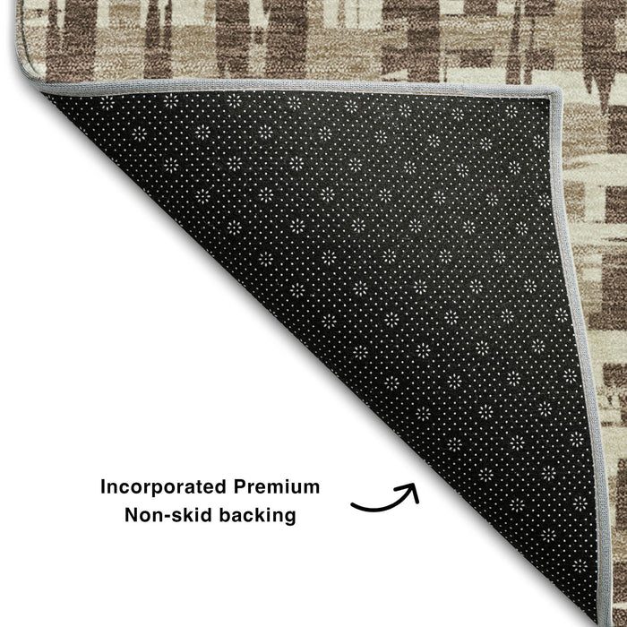 10' X 14' Abstract Geometric Washable Area Rug With UV Protection (682967) - Brown / Beige / Ivory