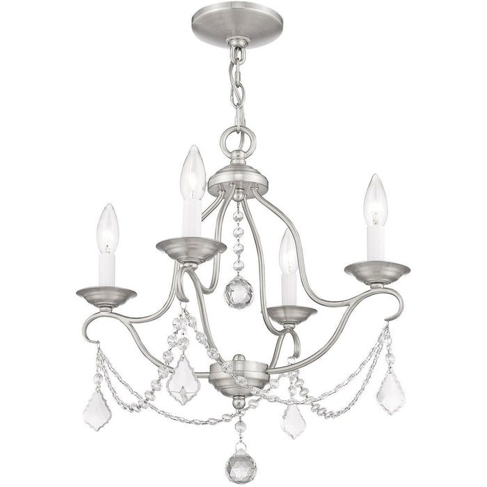 18" Four Light Metal Dimmable Chandelier With Shades - Nickel
