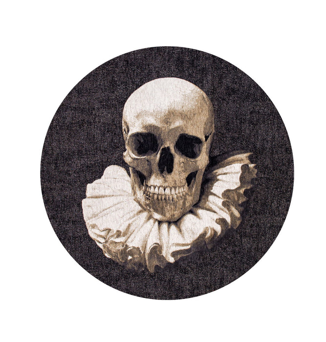 8' Round Funky Skull Non Skid Area Rug - Black And White