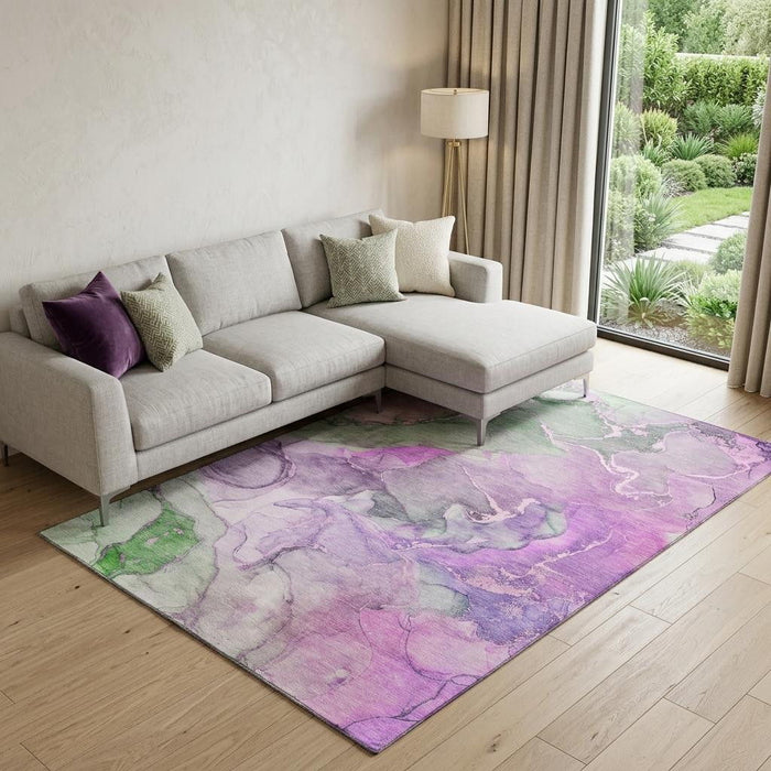 10' X 14' Abstract Washable Area Rug With UV Protection (646500) - Purple / Green / Pink