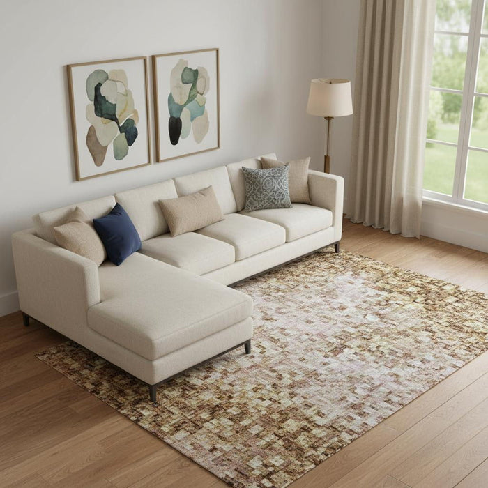 10' X 14' Abstract Washable Area Rug With UV Protection (710226) - Beige / Lavender / Ivory