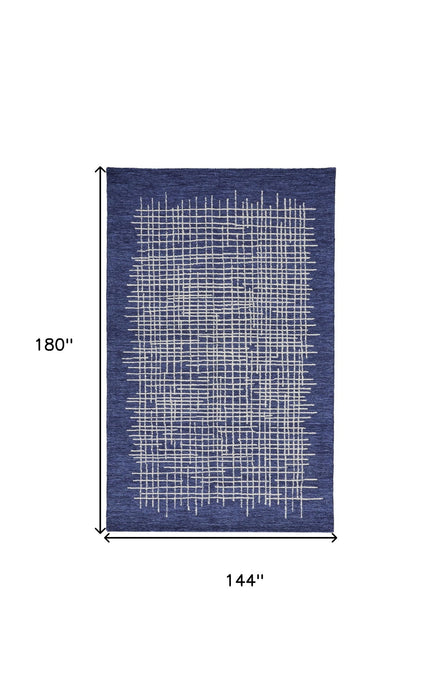 12' x 15' Wool Plaid Tufted Handmade Area Rug - Blue And Ivory